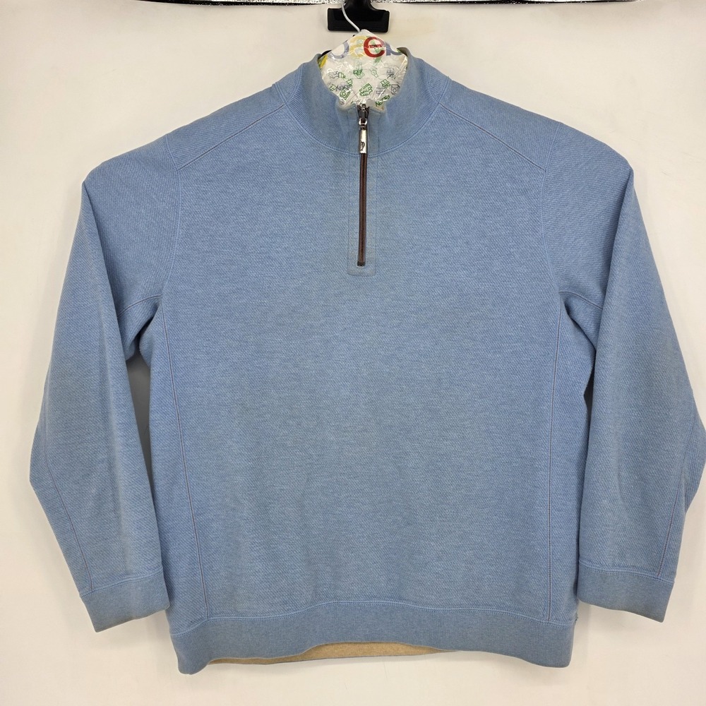 Tommy Bahama Sweater‎ Mens Large Reversible Long Sleeve Pullover Blue Tan FLAWS